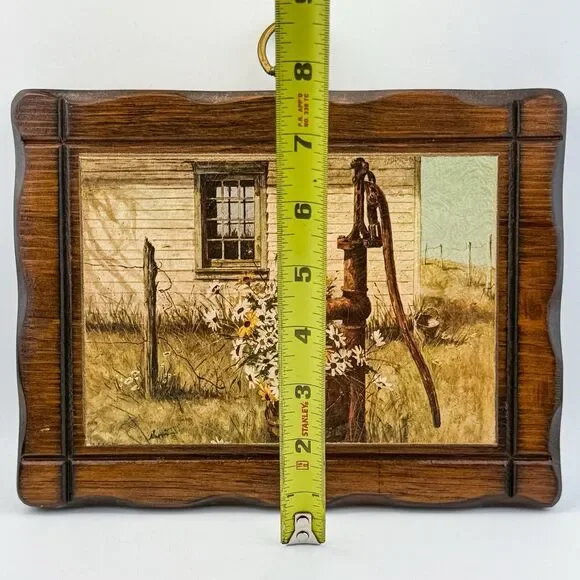 Vintage Rustic Barn Print Daisy Flowers – Wooden Frame Farmhouse MCM Decor - Picture 10 of 11